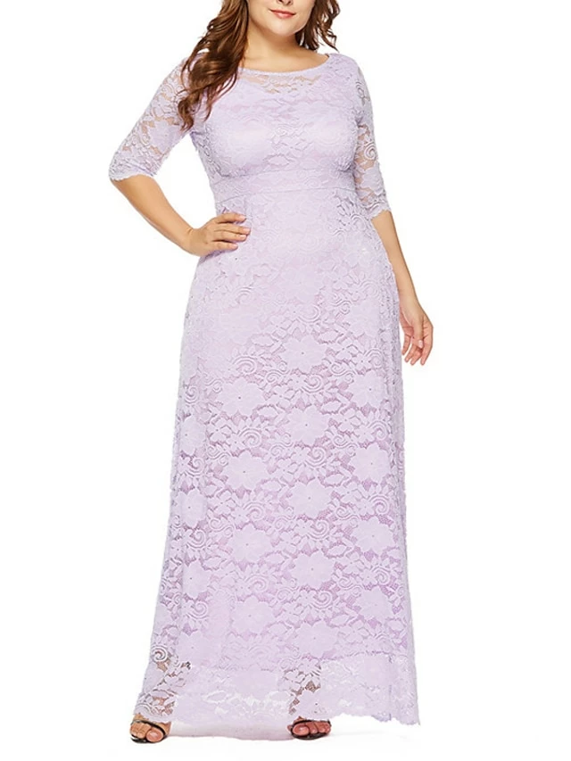 Women‘s Plus Size Curve Party Dress Floral Crew Neck Lace 3/4 Length Sleeve Spring Fall Work Prom Dress Maxi Long Dress Party Daily Dress 7 Women‘s Plus Size Curve Party Dress Floral Crew Neck Lace 3/4 Length Sleeve Spring Fall Work Prom Dress Maxi Long Dress Party Daily Dress - Image 5