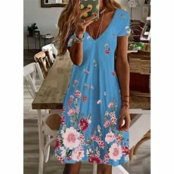 Women's Casual Dress Summer Dress Print Dress Floral Print V Neck Mini Dress Active Fashion Outdoor Daily Short Sleeve Regular Fit Black And White Olive Green Colourful Summer Spring S M L XL XXL -LIGHTINTHEBOX Shop nfnwff1676007581640