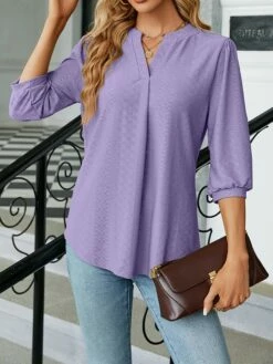 Shirt Blouse Women's Black White Pink Solid / Plain Color Puff Sleeve Daily Fashion V Neck Regular Fit S