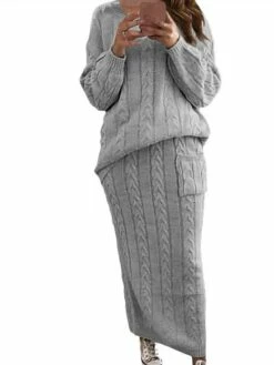 Women's Two Piece Dress Set Casual Dress Skirt Set Daily Holiday Fashion Streetwear Pocket Ribbed Long Dress Maxi Dress Crew Neck Long Sleeve Plain Loose Fit Black Yellow Wine Fall Winter S M L XL XXL -LIGHTINTHEBOX Shop ngtbks1694165729475