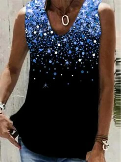 Women's Tank Top Black Royal Blue Blue Tie Dye Print Sleeveless Casual Basic V Neck Regular Fit
