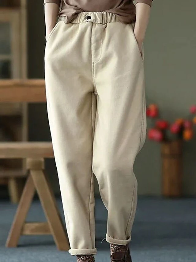 Women's Slacks Baggy Full Length Cotton Baggy Micro-elastic Mid Waist Fashion Streetwear Outdoor Street Black Plush Khaki Fleece M 80-100 Catties XL 120-140 Catties Fall Winter 4 Women's Slacks Baggy Full Length Cotton Baggy Micro-elastic Mid Waist Fashion Streetwear Outdoor Street Black Plush Khaki Fleece M 80-100 Catties XL 120-140 Catties Fall Winter - Image 2