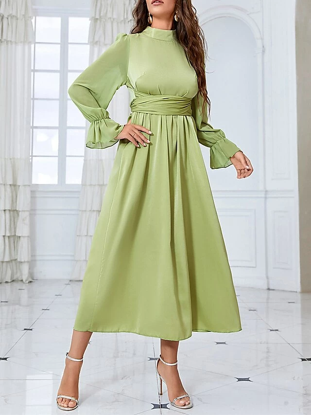 Women's Prom Dress Party Dress Satin Dress Long Dress Maxi Dress Green Long Sleeve Pure Color Strappy Spring Fall Winter Stand Collar Fashion Winter Dress Evening Party Wedding Guest 2023 S M L XL 7 Women's Prom Dress Party Dress Satin Dress Long Dress Maxi Dress Green Long Sleeve Pure Color Strappy Spring Fall Winter Stand Collar Fashion Winter Dress Evening Party Wedding Guest 2023 S M L XL - Image 5
