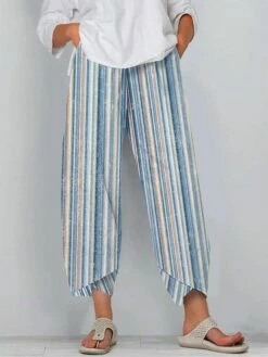 Women's Baggy Straight Capris Baggy Print Micro-elastic Mid Waist Casual Daily Wear Amethyst Robin's Egg Blue S M All Seasons