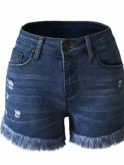 Women's Jeans Shorts Hot Pants Denim Dark Blue Light Blue Gray Mid Waist Fashion Weekend Streetwear Tassel Fringe Side Pockets Micro-elastic Short Comfort Solid Color S M L XL XXL / Cut Out -LIGHTINTHEBOX Shop nkhzjv1650595097434