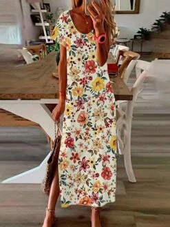 Women's Long Dress Maxi Dress Casual Dress Print Dress Graphic Floral Color Block Fashion Modern Daily Holiday Vacation Print Short Sleeve V Neck Dress Regular Fit Light Pink White Yellow Summer -LIGHTINTHEBOX Shop nkmcqe1683717213258