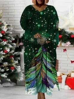 Women‘s Plus Size Christmas Dress Santa Claus V Neck Long Sleeve Winter Fall Modern Maxi Long Dress Daily Dress -LIGHTINTHEBOX Shop nlkqme1668158361785