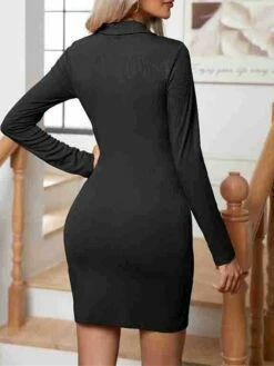 Women's Work Dress Casual Dress Sheath Dress Fashion Office Daily Workfashion Mini Dress Ruched Shirt Collar Long Sleeve Plain Regular Fit Black Khaki Army Green Fall Winter S M L XL XXL -LIGHTINTHEBOX Shop nlorih1695267941077