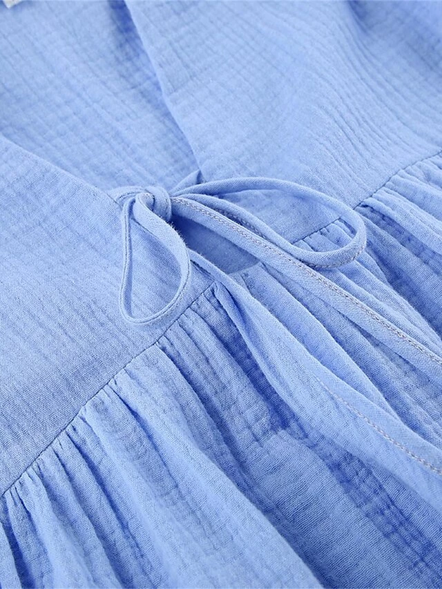 Women's Casual Dress Cotton Dress Swing Dress Mini Dress Cotton Fashion Modern Outdoor Daily Holiday V Neck Lace Up Ruched 3/4 Length Sleeve Fall Winter Autumn 2023 Loose Fit Light Green Blue Purple 17 Women's Casual Dress Cotton Dress Swing Dress Mini Dress Cotton Fashion Modern Outdoor Daily Holiday V Neck Lace Up Ruched 3/4 Length Sleeve Fall Winter Autumn 2023 Loose Fit Light Green Blue Purple - Image 15