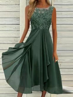 Women's Party Dress Lace Dress Cut Out Dress Midi Dress Blue Purple Green Sleeveless Pure Color Lace Summer Spring Fall Crew Neck Fashion Evening Party Wedding Guest Vacation Loose Fit 2023 S M L XL