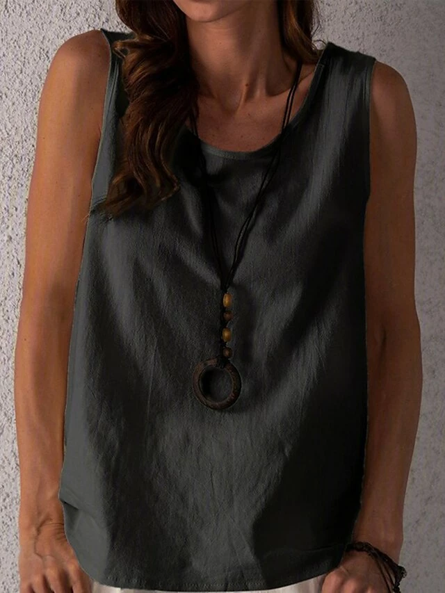 Women's Tank Top Cotton Black White Plain Sleeveless Casual Basic Round Neck Regular Fit 7 Women's Tank Top Cotton Black White Plain Sleeveless Casual Basic Round Neck Regular Fit - Image 5