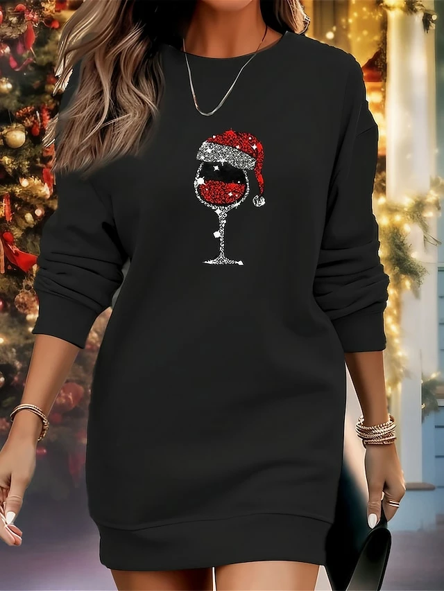 Women's Casual Dress Sweatshirt Dress Winter Dress Christmas Hat Print Crew Neck Mini Dress Fashion Streetwear Outdoor Christmas Long Sleeve Loose Fit Black Gray Fall Winter S M L XL XXL 3 Women's Casual Dress Sweatshirt Dress Winter Dress Christmas Hat Print Crew Neck Mini Dress Fashion Streetwear Outdoor Christmas Long Sleeve Loose Fit Black Gray Fall Winter S M L XL XXL