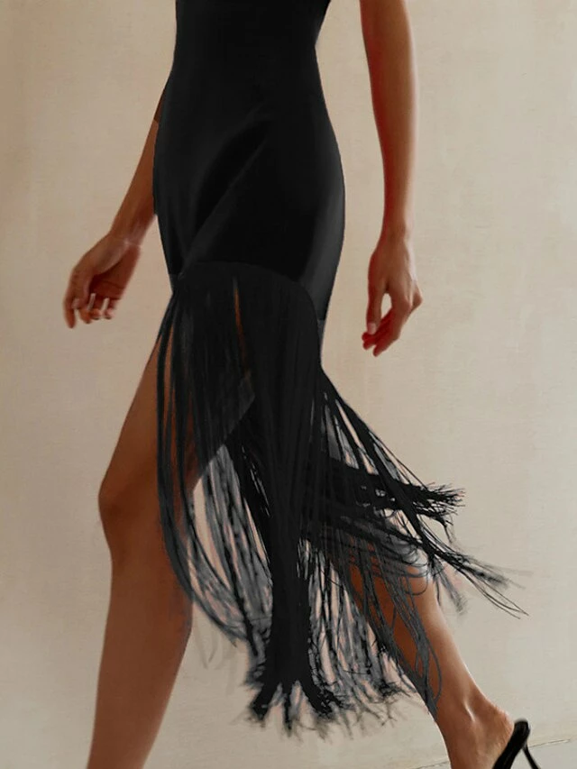 Women's Fringe Dress Bodycon Midi Dress White Black Sleeveless Pure Color Backless Tassel Fringe Spring Summer Strapless Stylish Elegant Sexy Slim 2022 S M L / Party Dress 7 Women's Fringe Dress Bodycon Midi Dress White Black Sleeveless Pure Color Backless Tassel Fringe Spring Summer Strapless Stylish Elegant Sexy Slim 2022 S M L / Party Dress - Image 5