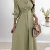 Women's Work Dress Semi Formal Dress A Line Dress Fashion Office Daily Workfashion Midi Dress Ruched Button Shirt Collar Long Sleeve Plain Loose Fit Black Army Green Gray Fall Winter S M L XL -LIGHTINTHEBOX Shop noxdoe1695805361675