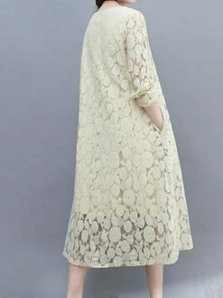 Women's Work Dress Lace Dress Black Dress Fashion Midi Dress Lace Crew Neck Long Sleeve Plain Loose Fit Black White Pink Fall Winter M L XL XXL 3XL -LIGHTINTHEBOX Shop nozwag1693300597982