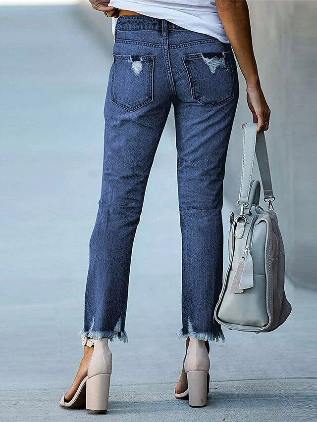 Women‘s Low Rise Jeans Skinny Pants Trousers Full Length Denim Ripped Micro-elastic Mid Waist Fashion Streetwear Street Daily Black Dark Navy S M Fall Winter 14 Women‘s Low Rise Jeans Skinny Pants Trousers Full Length Denim Ripped Micro-elastic Mid Waist Fashion Streetwear Street Daily Black Dark Navy S M Fall Winter - Image 12