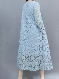 Women's Work Dress Lace Dress Black Dress Fashion Midi Dress Lace Crew Neck Long Sleeve Plain Loose Fit Black White Pink Fall Winter M L XL XXL 3XL -LIGHTINTHEBOX Shop npkwsz1693300608253