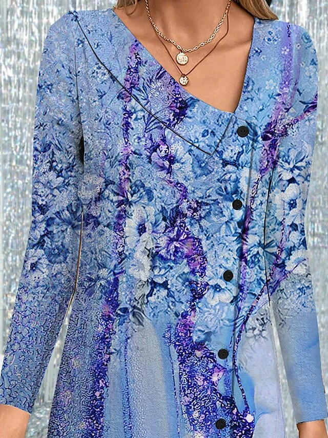 Women's Casual Dress A Line Dress Print Dress Floral Print Button Print V Neck Midi Dress Active Fashion Outdoor Daily Long Sleeve Regular Fit Pink Blue Spring Fall S M L XL XXL 4 Women's Casual Dress A Line Dress Print Dress Floral Print Button Print V Neck Midi Dress Active Fashion Outdoor Daily Long Sleeve Regular Fit Pink Blue Spring Fall S M L XL XXL - Image 2