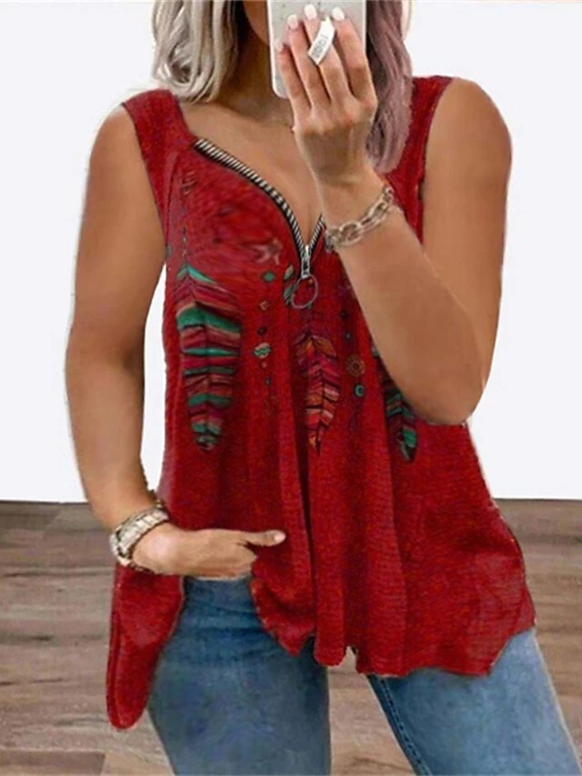 Women's Plus Size T Shirt Tee Black Wine Purple Graphic Zipper Print Sleeveless Daily Going Out Weekend Streetwear V Neck Regular Fit Summer Spring 7 Women's Plus Size T Shirt Tee Black Wine Purple Graphic Zipper Print Sleeveless Daily Going Out Weekend Streetwear V Neck Regular Fit Summer Spring - Image 5