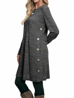 Women's Work Dress Casual Dress A Line Dress Fashion Daily Mini Dress Button Pocket Crew Neck Long Sleeve Plain Loose Fit Black Pink Gray Fall Winter S M L XL XXL -LIGHTINTHEBOX Shop nqurnj1697185370199