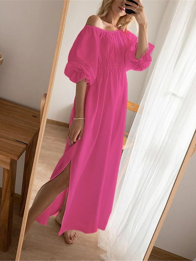 Women's Casual Dress Cotton Linen Dress White Dress Maxi Long Dress Linen / Cotton Blend Basic Classic Outdoor Daily Vacation Off Shoulder Backless Split Half Sleeve Summer Spring Fall 2023 Loose Fit 7 Women's Casual Dress Cotton Linen Dress White Dress Maxi Long Dress Linen / Cotton Blend Basic Classic Outdoor Daily Vacation Off Shoulder Backless Split Half Sleeve Summer Spring Fall 2023 Loose Fit - Image 5