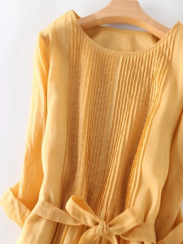 Women's Casual Dress A Line Dress Midi Dress Polyester Fashion Daily Outdoor Daily Vacation Crew Neck Ruched Tie Belt Long Sleeve Fall Winter Autumn 2023 Loose Fit Yellow Pink Purple Plain M L XL 2XL 14 Women's Casual Dress A Line Dress Midi Dress Polyester Fashion Daily Outdoor Daily Vacation Crew Neck Ruched Tie Belt Long Sleeve Fall Winter Autumn 2023 Loose Fit Yellow Pink Purple Plain M L XL 2XL - Image 12