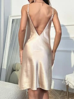 Women's Satin Dress Sheath Dress Mini Dress Cute Luxury Backless Split Solid Color Strap Party Lounge Black Champagne 2023 Summer Spring S M L XL -LIGHTINTHEBOX Shop nrpwam1692771137299