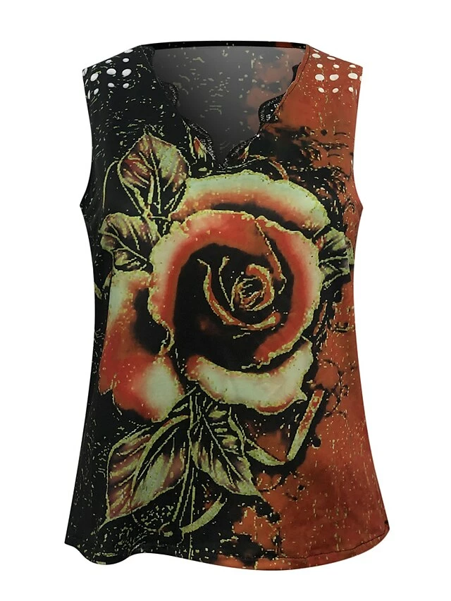 Women's Shirt Tank Top Red Blue Purple Flower Lace Trims Print Sleeveless Daily Weekend Casual V Neck Regular Fit Floral 7 Women's Shirt Tank Top Red Blue Purple Flower Lace Trims Print Sleeveless Daily Weekend Casual V Neck Regular Fit Floral - Image 5