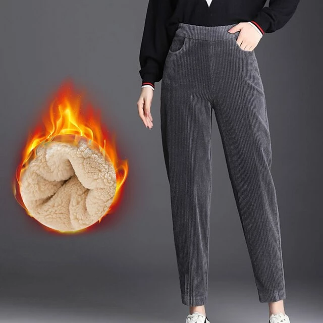 Women‘s Fleece Corduroy Pants Chinos Trousers Ankle-Length Side Pockets Micro-elastic Mid Waist Fashion Casual Weekend Black Brown S M 7 Women‘s Fleece Corduroy Pants Chinos Trousers Ankle-Length Side Pockets Micro-elastic Mid Waist Fashion Casual Weekend Black Brown S M - Image 5