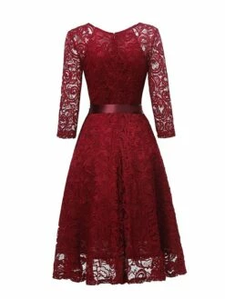 Women‘s Vintage Tea Dresses Party Dress Lace Dress Homecoming Dress Knee Length Dress Pink Wine Navy Blue 3/4 Length Sleeve Pure Color Lace Summer Spring Fall V Neck Classic Winter Dress -LIGHTINTHEBOX Shop nssfzx1600920042781
