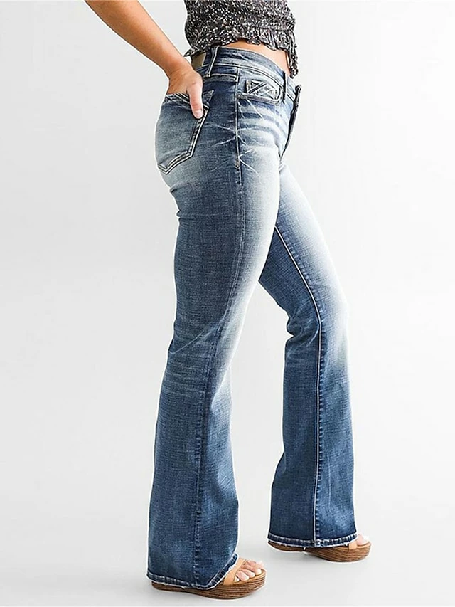 Women‘s Low Rise Jeans Pants Trousers Full Length Cotton Pocket Micro-elastic Low Waist Streetwear Simple Outdoor Vacation Blue S M Summer Spring 4 Women‘s Low Rise Jeans Pants Trousers Full Length Cotton Pocket Micro-elastic Low Waist Streetwear Simple Outdoor Vacation Blue S M Summer Spring - Image 2