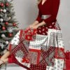 Women's Casual Dress Christmas Dress Plaid Dress Geometric Paisley Print V Neck Midi Dress Fashion Streetwear Outdoor Christmas 3/4 Length Sleeve Regular Fit Wine Red Fall Winter S M L XL XXL