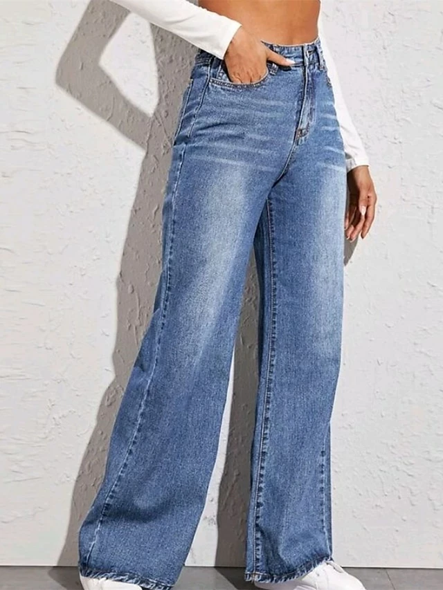 Women's Jeans Pants Trousers Full Length Cotton Pocket Micro-elastic High Waist Streetwear Simple Outdoor Vacation Light Blue XS S Summer Spring 4 Women's Jeans Pants Trousers Full Length Cotton Pocket Micro-elastic High Waist Streetwear Simple Outdoor Vacation Light Blue XS S Summer Spring - Image 2