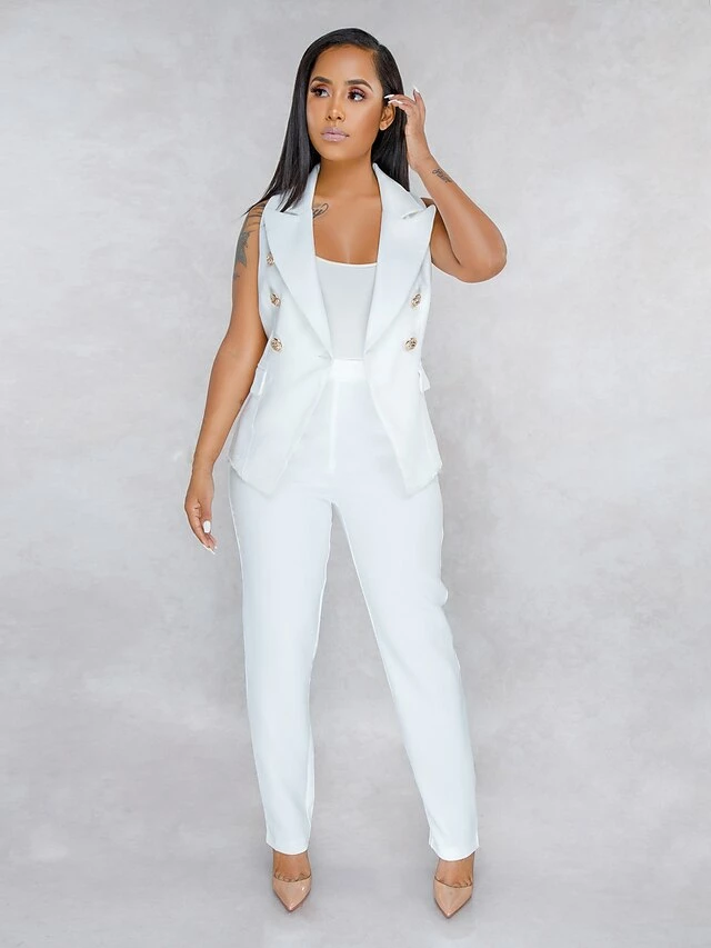 Women's Blazer Vest Office Suit Pants Sets White Solid Color Sleeveless Office Work Business Basic Shirt Collar Regular Fit Fall & Winter 10 Women's Blazer Vest Office Suit Pants Sets White Solid Color Sleeveless Office Work Business Basic Shirt Collar Regular Fit Fall & Winter - Image 8