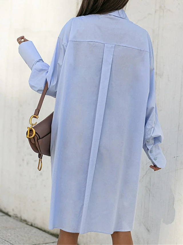 Women's Shirt Dress Casual Dress Mini Dress Outdoor Daily Vacation Cotton Fashion Modern Shirt Collar Button Split Long Sleeve Fall Winter 2023 Loose Fit Black White Blue Pure Color XS S M L XL 12 Women's Shirt Dress Casual Dress Mini Dress Outdoor Daily Vacation Cotton Fashion Modern Shirt Collar Button Split Long Sleeve Fall Winter 2023 Loose Fit Black White Blue Pure Color XS S M L XL - Image 10