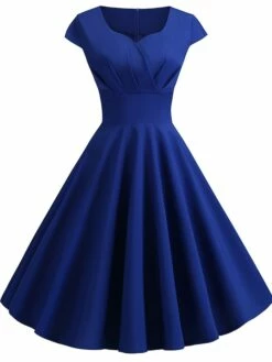 Women's Swing Dress Vintage Tea Dresses Midi Dress Black Yellow Pink Short Sleeve Pure Color Ruched Spring Summer Crew Neck Vintage Daily Weekend Slim S M L XL XXL -LIGHTINTHEBOX Shop nwztph1599445945008