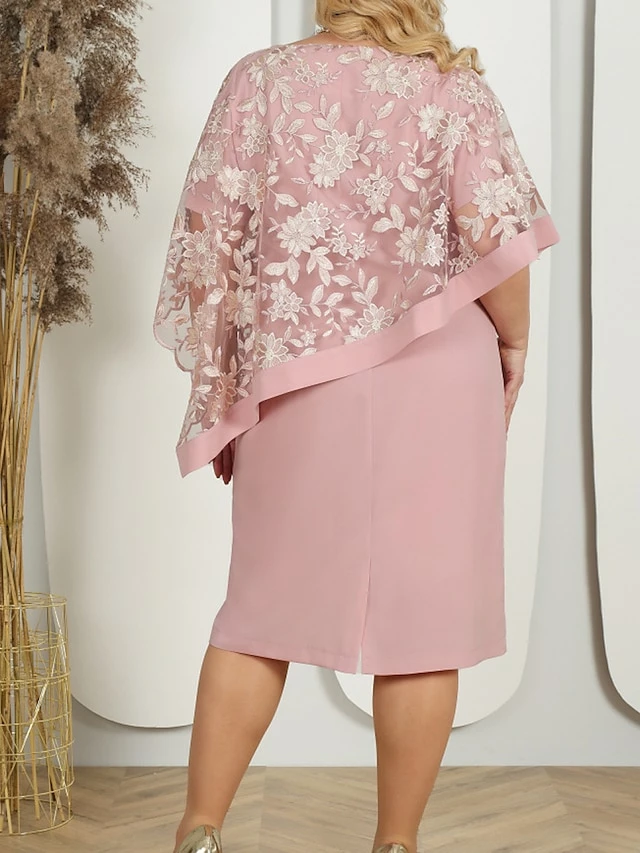 Women's Plus Size Curve Party Dress Lace Dress Cocktail Dress Midi Dress Pink Blue Half Sleeve Floral Lace Summer Spring Fall Crew Neck Fashion Birthday Wedding Guest Vacation L XL XXL 3XL 4XL 5XL 4 Women's Plus Size Curve Party Dress Lace Dress Cocktail Dress Midi Dress Pink Blue Half Sleeve Floral Lace Summer Spring Fall Crew Neck Fashion Birthday Wedding Guest Vacation L XL XXL 3XL 4XL 5XL - Image 2