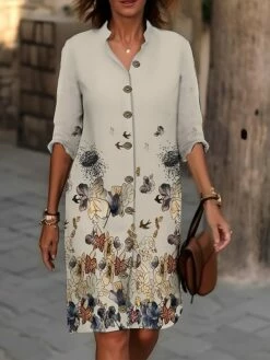 Women's Shirt Dress Casual Dress Cotton Linen Dress Midi Dress Polyester Fashion Casual Daily Outdoor Daily Vacation Shirt Collar Button Print Long Sleeve Summer Spring Fall 2023 Loose Fit Black -LIGHTINTHEBOX Shop nylteo1691650323814