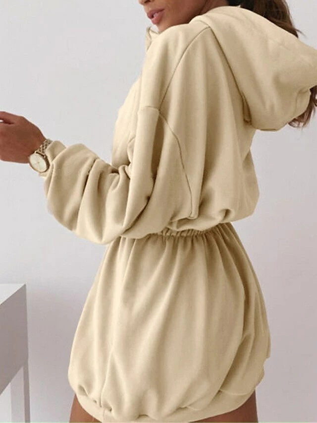 Women's Casual Dress Hoodie Dress Mini Dress Active Daily Outdoor Holiday Vacation Hoodie Pocket Solid Color Regular Fit Black White Pink S M L XL XXL 4 Women's Casual Dress Hoodie Dress Mini Dress Active Daily Outdoor Holiday Vacation Hoodie Pocket Solid Color Regular Fit Black White Pink S M L XL XXL - Image 2