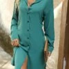 Women's Shirt Dress Casual Dress Mini Dress Outdoor Office Date Polyester Modern Mature Shirt Collar Split Long Sleeve Spring Fall 2023 Loose Fit Green Plain S M L XL -LIGHTINTHEBOX Shop nyytfq1694661798914