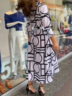 Women's Shirt Dress Casual Dress Maxi Long Dress Outdoor Daily Vacation Polyester Fashion Modern Shirt Collar Button Print Long Sleeve Summer Spring Fall 2023 Loose Fit White Geometric Color Block S -LIGHTINTHEBOX Shop nzfwsl1691750264530