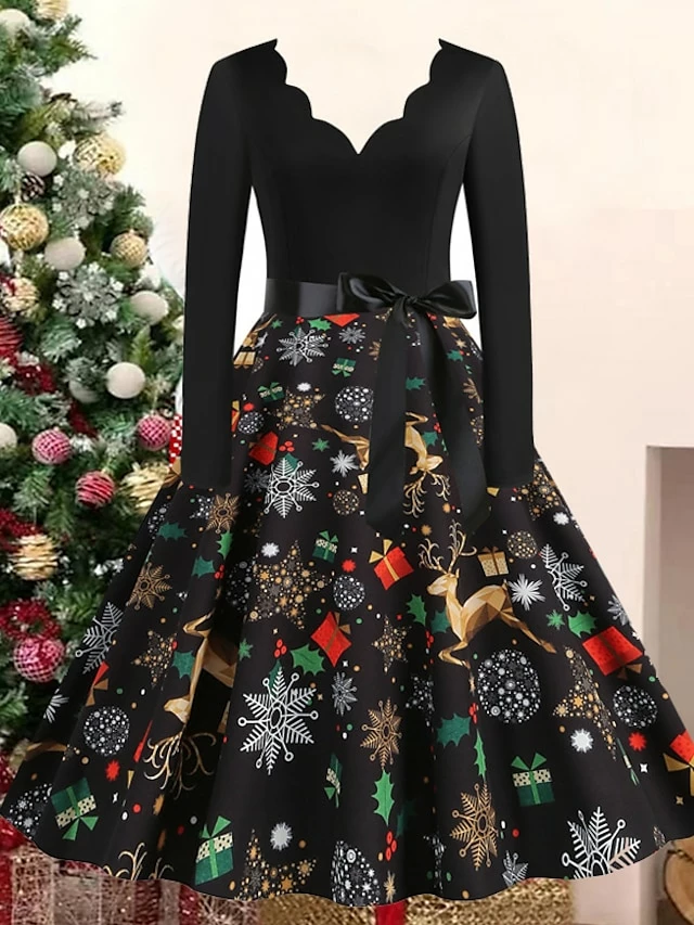 Women's Christmas Casual Dress Swing Dress Vintage Dress Midi Dress Black Wine Orange Long Sleeve Animal Bow Winter Fall Autumn V Neck 2022 S M L XL XXL 3XL 3 Women's Christmas Casual Dress Swing Dress Vintage Dress Midi Dress Black Wine Orange Long Sleeve Animal Bow Winter Fall Autumn V Neck 2022 S M L XL XXL 3XL