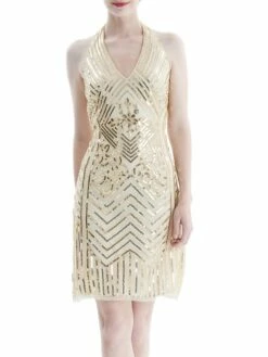 Women's Retro 1920s Sequin Dress Mini Dress Party Halloween Sequins Patchwork Floral Halter Neck Sleeveless Regular Fit Spring Fall 2023 Black Green S M L XL