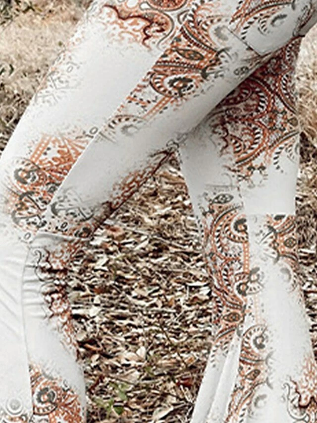 Women's Slim Tights Pants Trousers Flare Leggings White High Waist Fashion Streetwear Casual Street Causal Daily High Cut High Elasticity Full Length Breathability Floral S M L XL 7 Women's Slim Tights Pants Trousers Flare Leggings White High Waist Fashion Streetwear Casual Street Causal Daily High Cut High Elasticity Full Length Breathability Floral S M L XL - Image 5