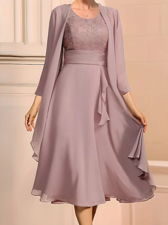 Women's Two Piece Dress Set Casual Dress Lace Dress Outdoor Daily Fashion Elegant Lace Ruffle Midi Dress Crew Neck 3/4 Length Sleeve Plain Regular Fit Purple Summer Spring S M L XL XXL 3 Women's Two Piece Dress Set Casual Dress Lace Dress Outdoor Daily Fashion Elegant Lace Ruffle Midi Dress Crew Neck 3/4 Length Sleeve Plain Regular Fit Purple Summer Spring S M L XL XXL