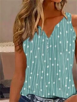 Women's Tank Top Red Green Graphic Striped Button Print Sleeveless Casual Basic V Neck Regular Fit -LIGHTINTHEBOX Shop obkzjb1681198603103