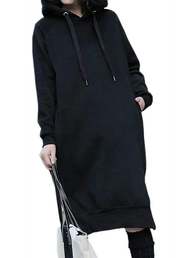 Women's Casual Dress Hoodie Dress Winter Dress Midi Dress Split Outdoor Daily Going Out Active Fashion Hooded Long Sleeve 2023 Regular Fit Black Color S M L XL Size 3 Women's Casual Dress Hoodie Dress Winter Dress Midi Dress Split Outdoor Daily Going Out Active Fashion Hooded Long Sleeve 2023 Regular Fit Black Color S M L XL Size