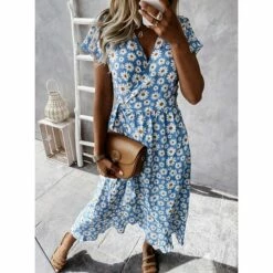 Women's Casual Dress Wrap Dress Floral Dress Midi Dress Black Pink Blue Short Sleeve Floral Lace Up Summer Spring V Neck Vacation Vacation Summer Dress 2023 S M L XL XXL -LIGHTINTHEBOX Shop obtsud1642145742688