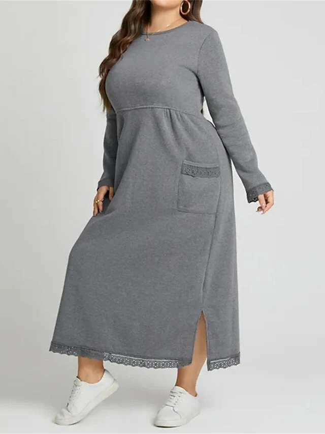 Women's Casual Dress Sweatshirt Dress Winter Dress Long Dress Maxi Dress Ruched Pocket Outdoor Daily Going Out Fashion Streetwear Crew Neck Long Sleeve 2023 Loose Fit Black Wine Purple Color S M L XL 4 Women's Casual Dress Sweatshirt Dress Winter Dress Long Dress Maxi Dress Ruched Pocket Outdoor Daily Going Out Fashion Streetwear Crew Neck Long Sleeve 2023 Loose Fit Black Wine Purple Color S M L XL - Image 2