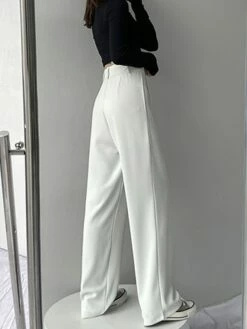 Women's Dress Pants Wide Leg Pants Trousers Full Length Micro-elastic High Waist Fashion Streetwear Office Work Black White S M Fall Winter -LIGHTINTHEBOX Shop obwggj1695112637659